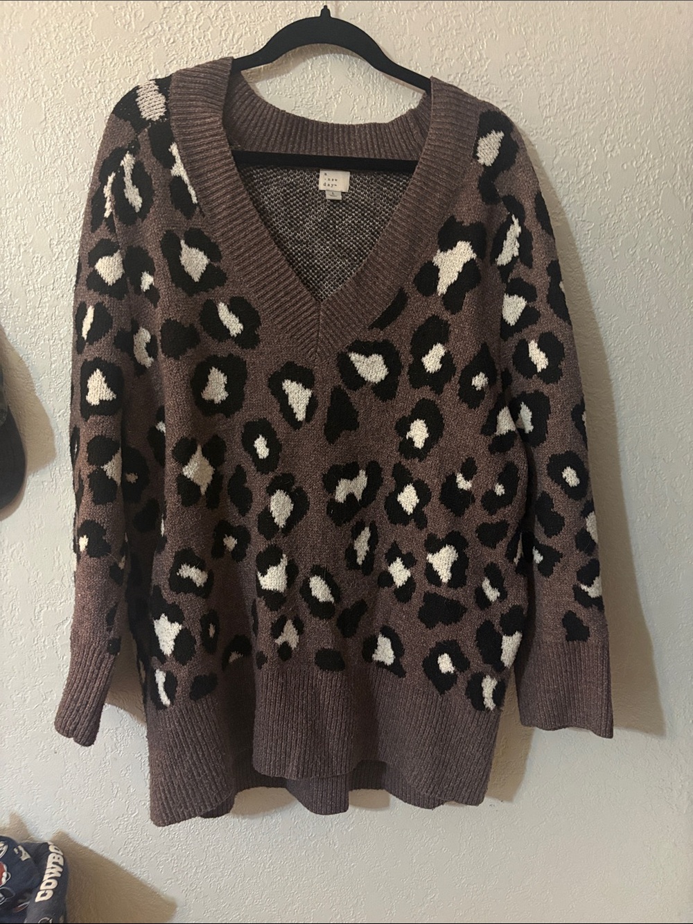 a new day Brown Leopard Print V-Neck Sweater with Black and Cream Spots